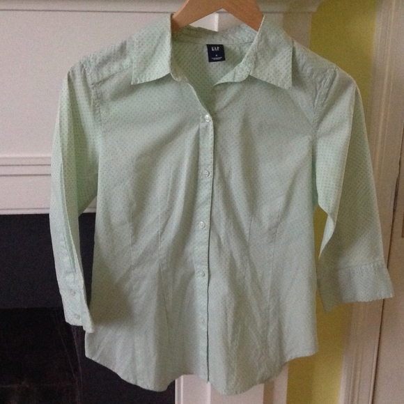 Vintage GAP 3/4 sleeved Swiss Dot Shirt Y2K Green - Sz Small - Picture 1 of 8